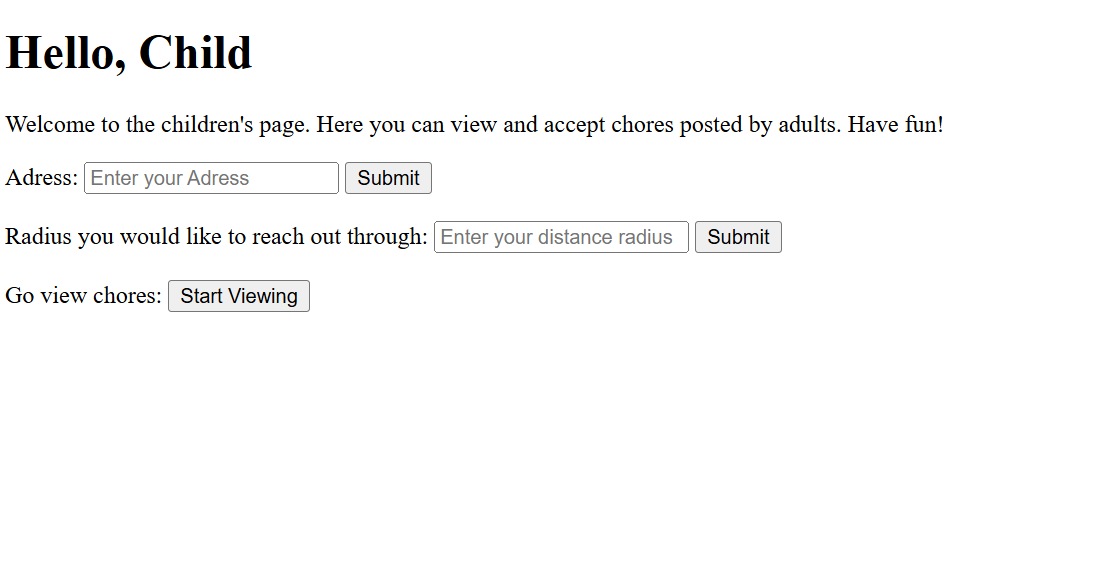 Find a Chore child screen